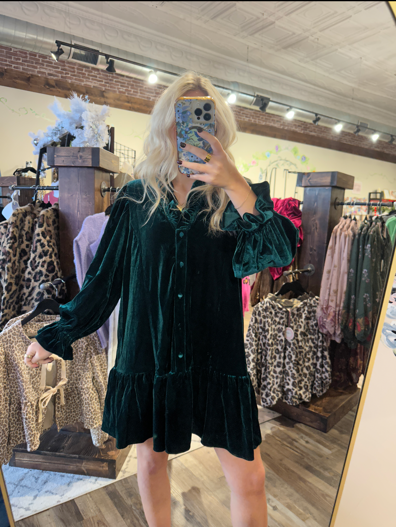 Velvet Ruffle Trim Dress