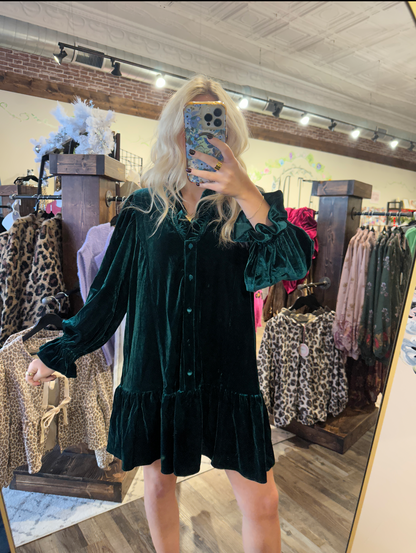Velvet Ruffle Trim Dress