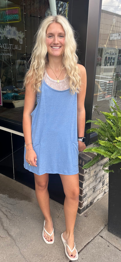Heather Blue Mini Romper Dress