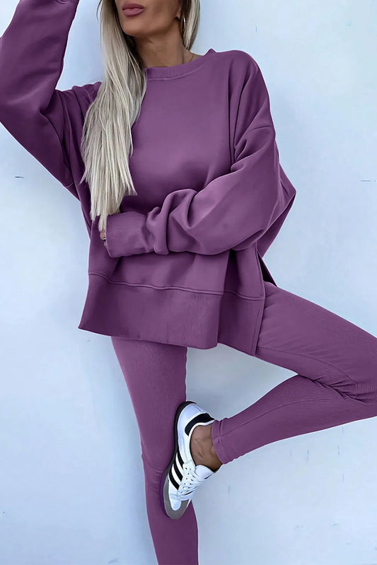 Slit-Sweatshirt Leggings Set