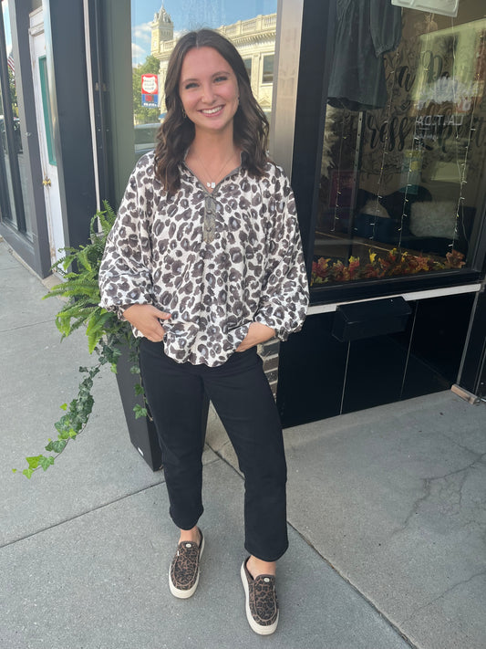 Leopard Print Boho Blouse