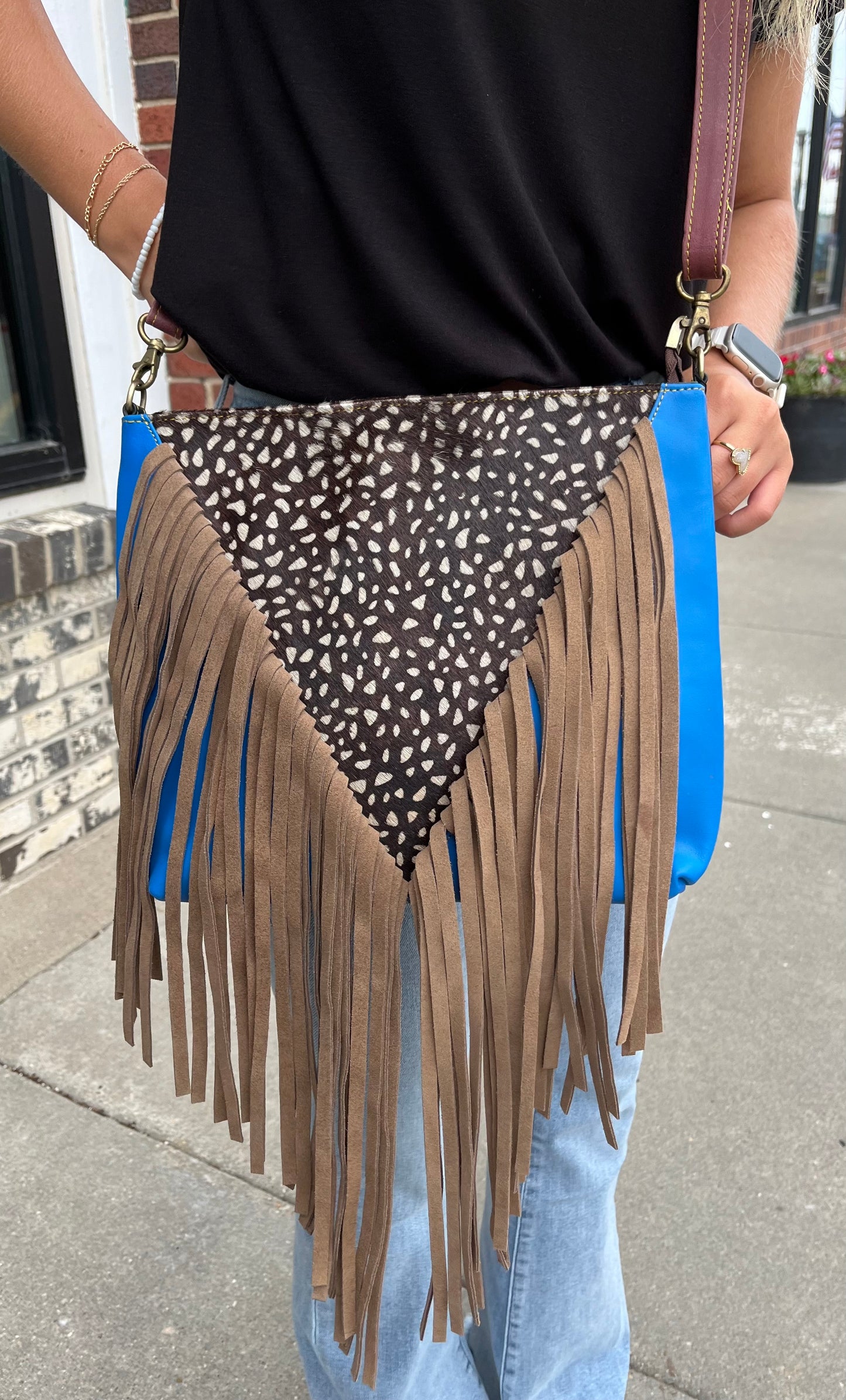 Sesily Fringe Royal Blue Leather Crossbody