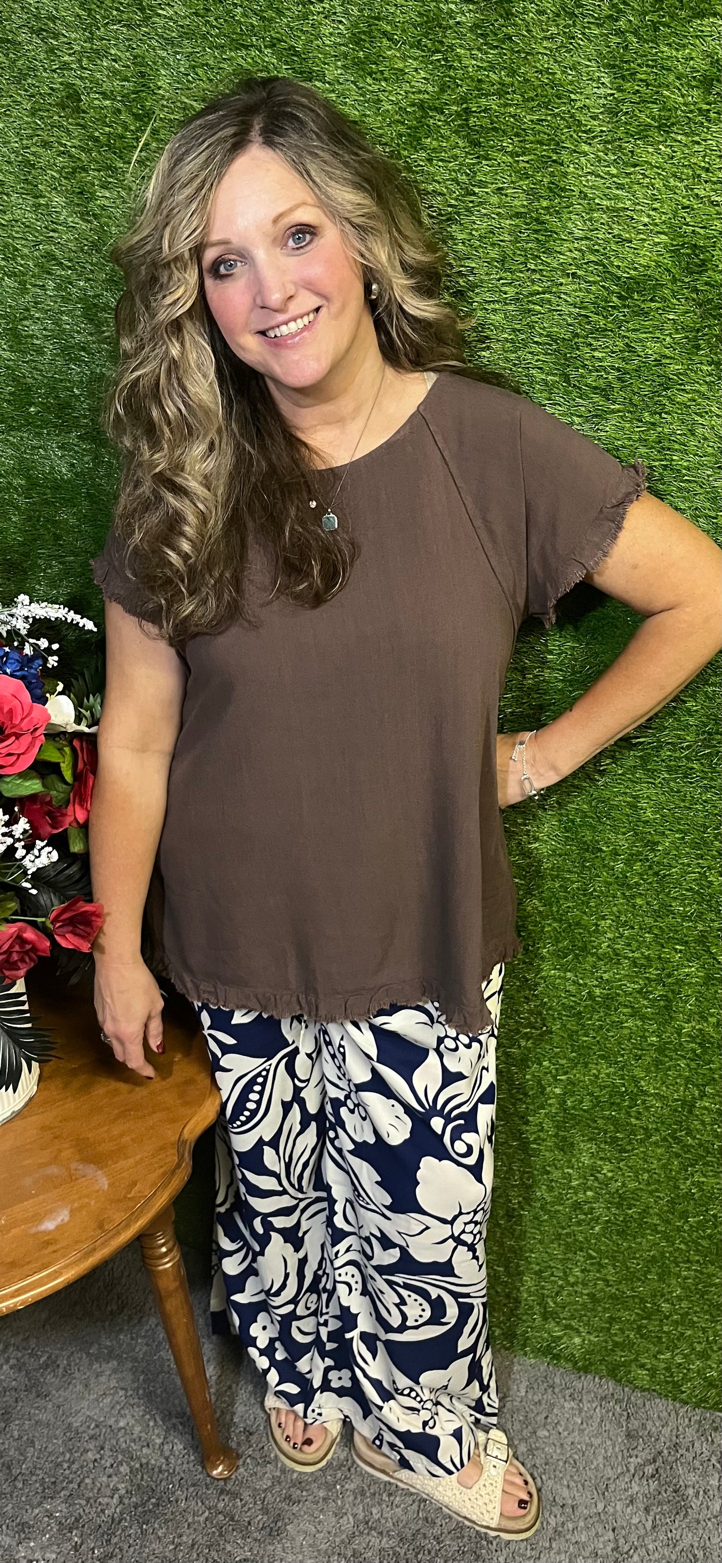 Brown Linen Blend Top