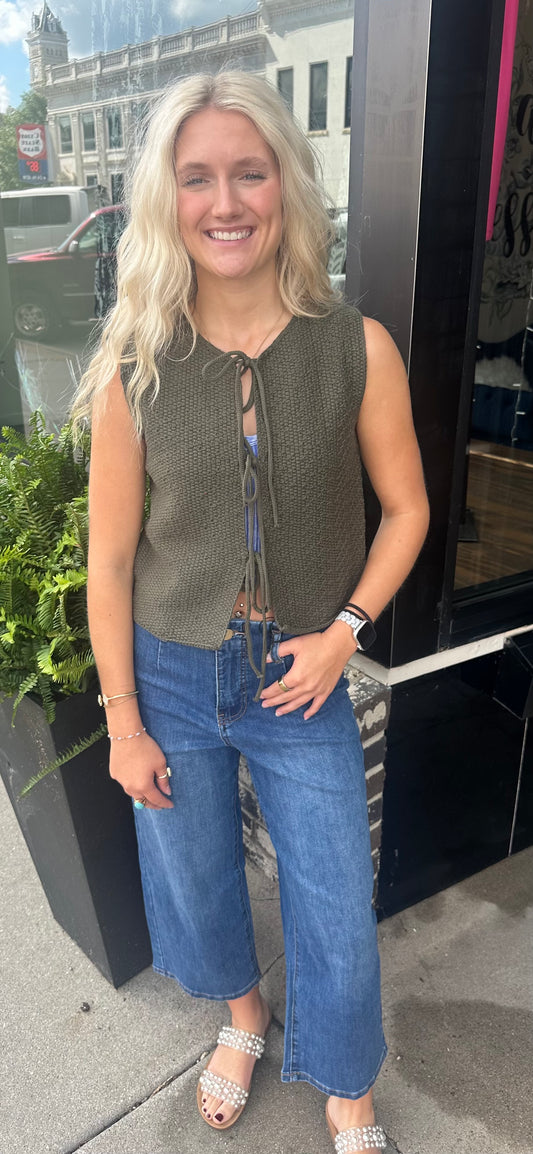 Dark Olive Tie Vest