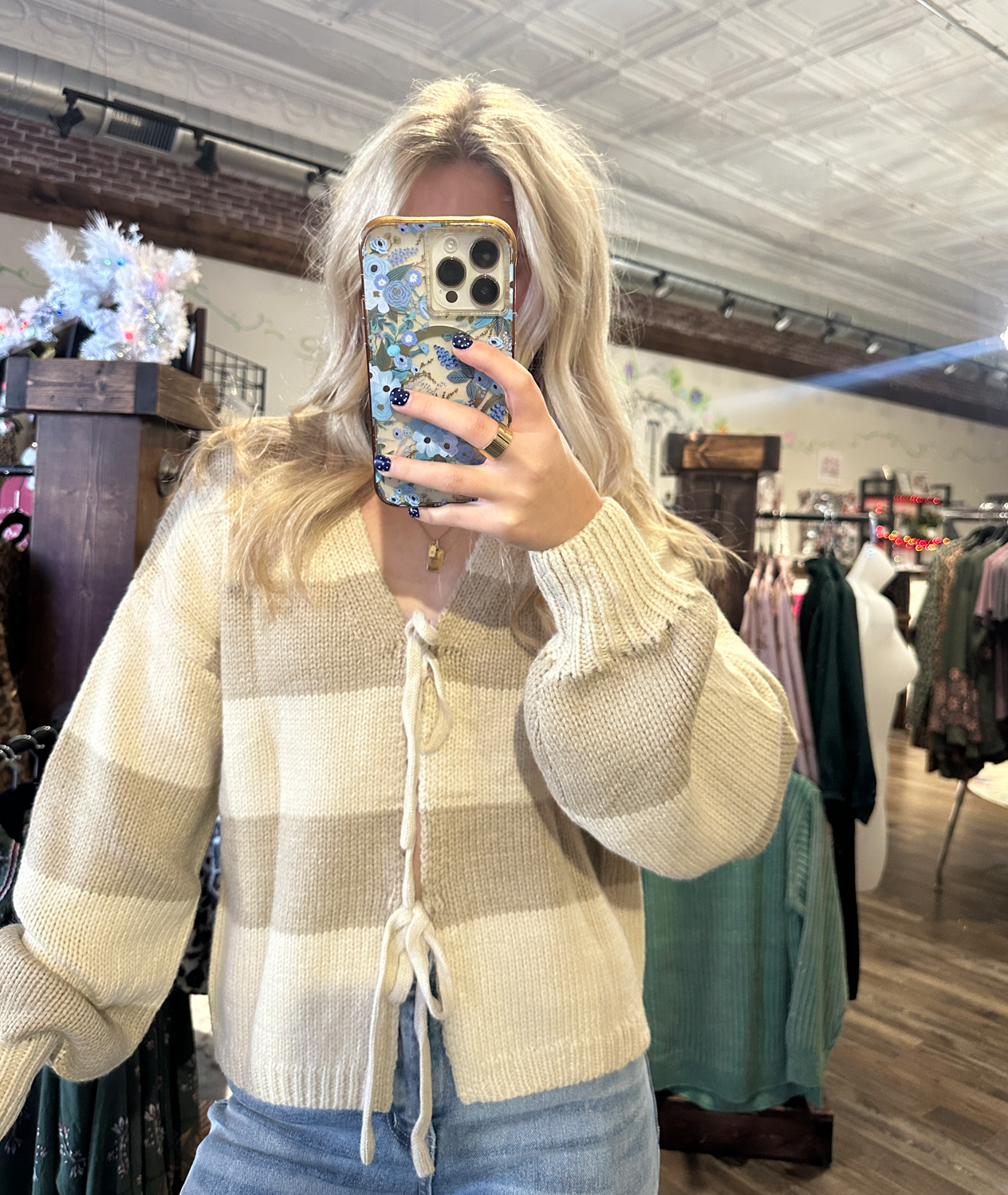 Striped Bow Tie Front Cardigan