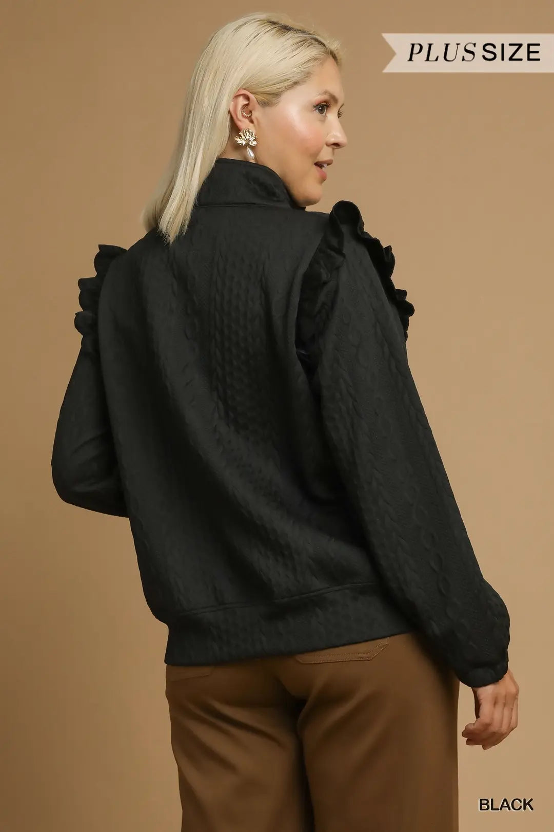 Cable Knit Pullover w/Ruffle Shoulders
