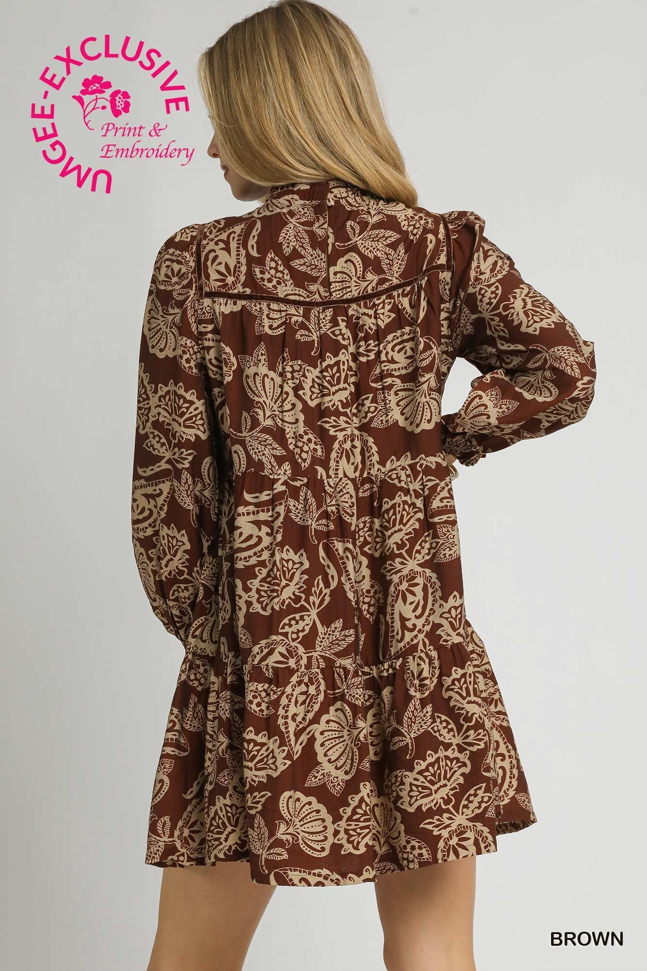 Brown Mix Smocked Mini Dress