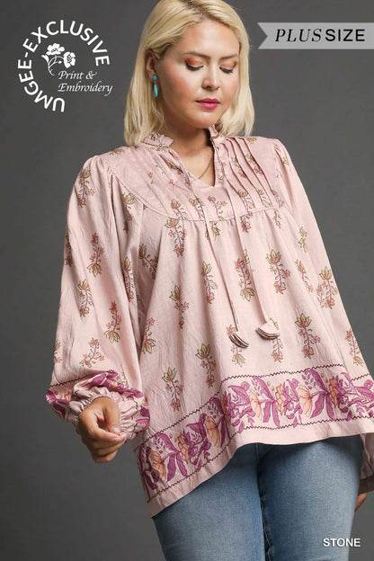 Stone Floral Boho Top PLUS