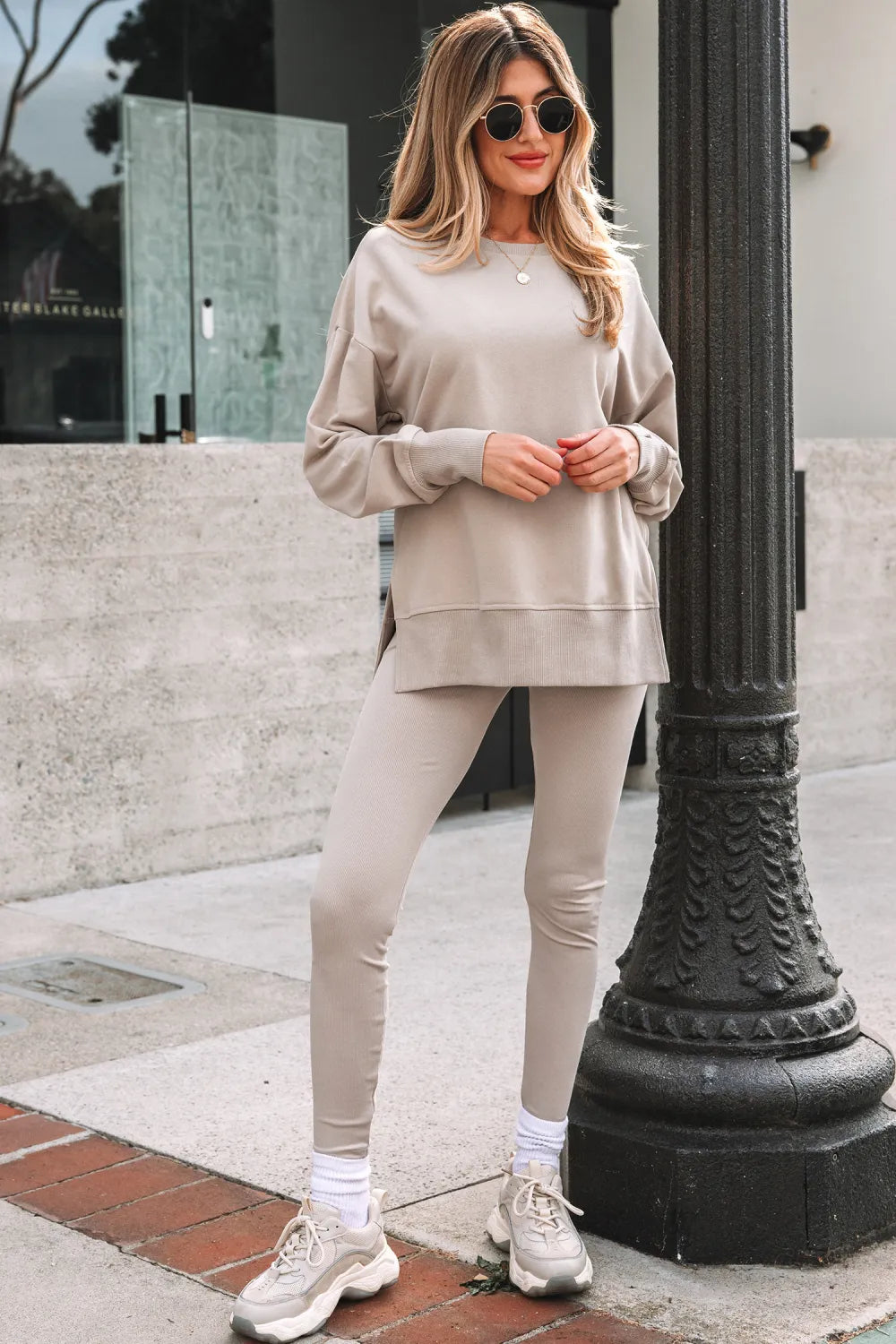 Slit-Sweatshirt Leggings Set
