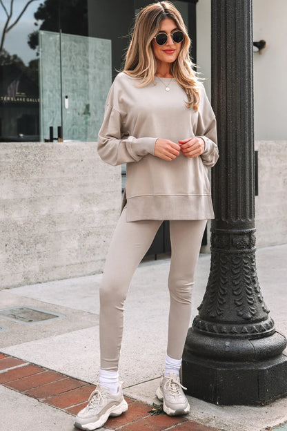 Slit-Sweatshirt Leggings Set
