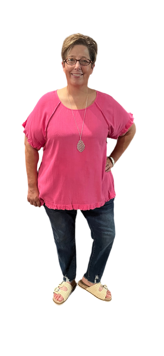 Pink Linen Back Floral Top PLUS
