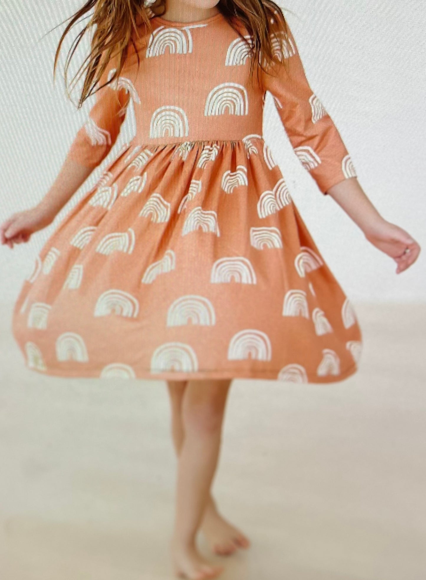 Rainbows in Fall 3/4 Sleeve Twirl Dress