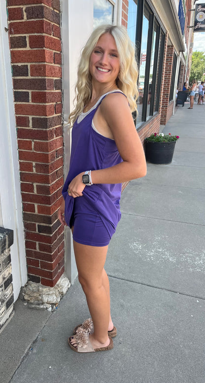 Purple Mini Romper Dress