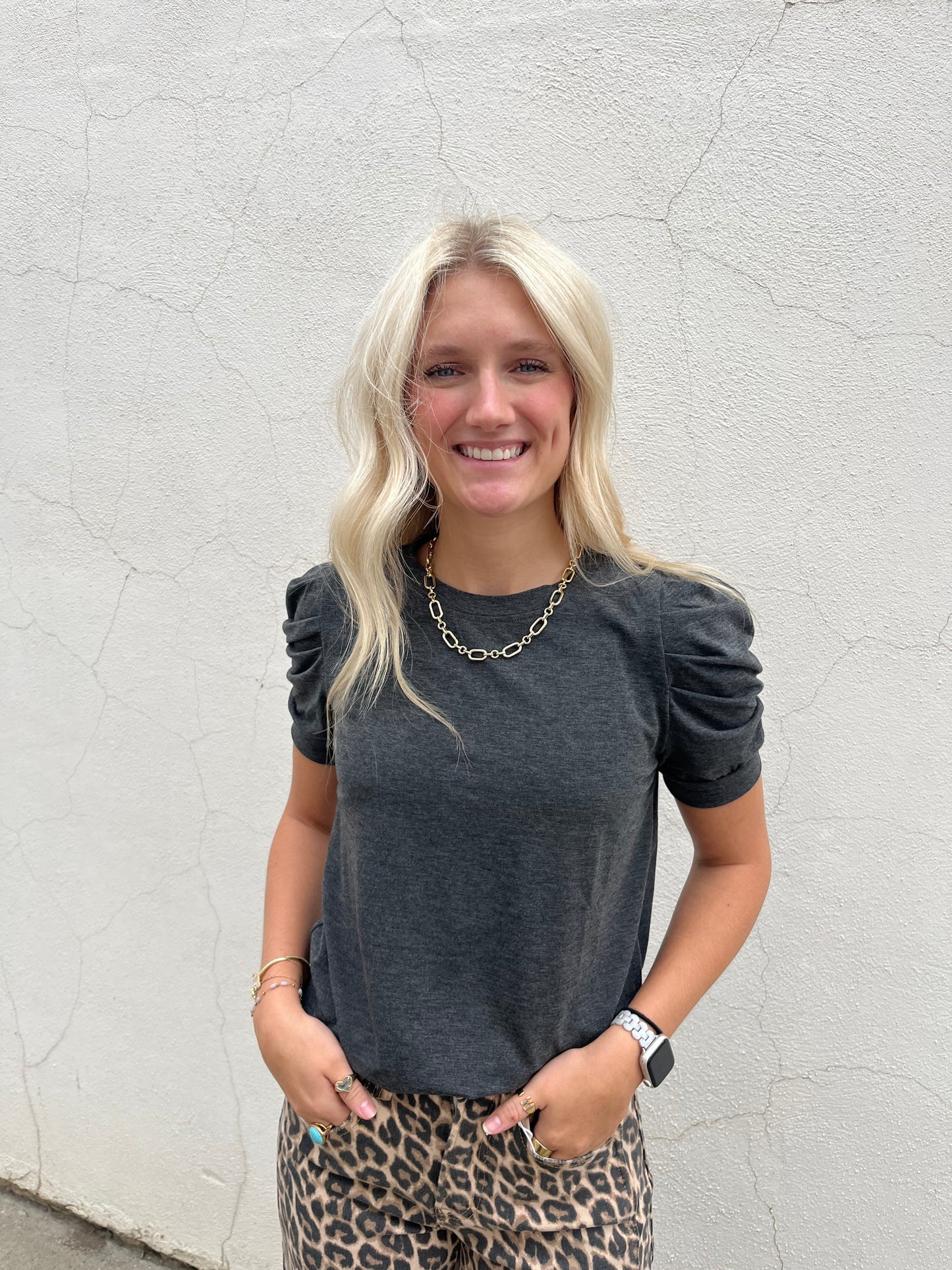 Puff Sleeve Solid T-Shirt