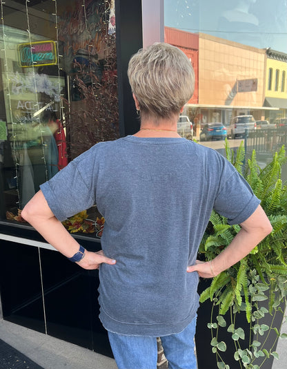 Crew Neck Vintage Top in Navy