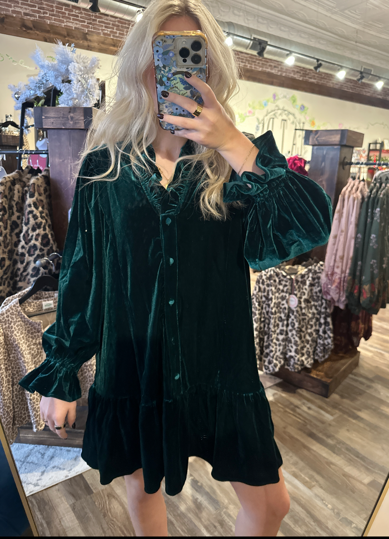 Velvet Ruffle Trim Dress