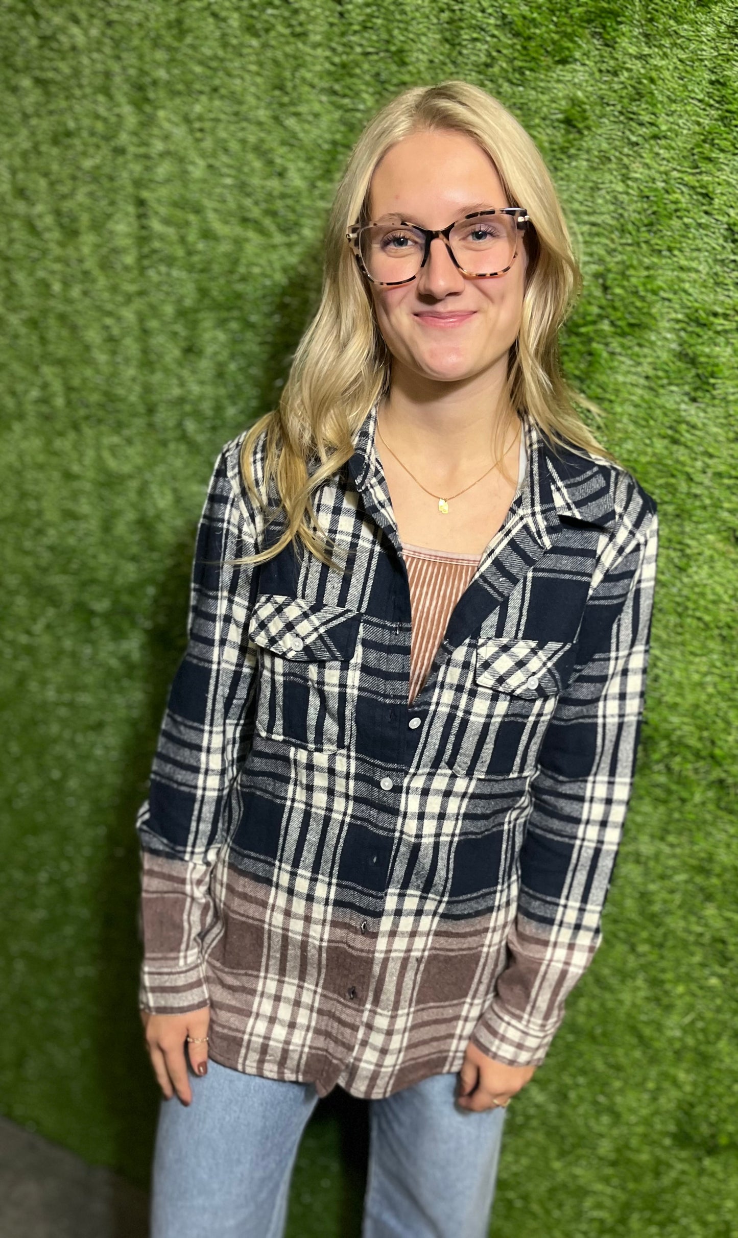 Navy Mocha Faded Flannel