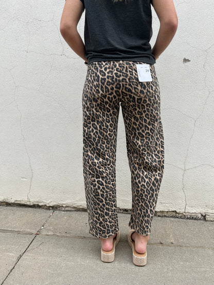 High Rise Leopard Barrel Jean
