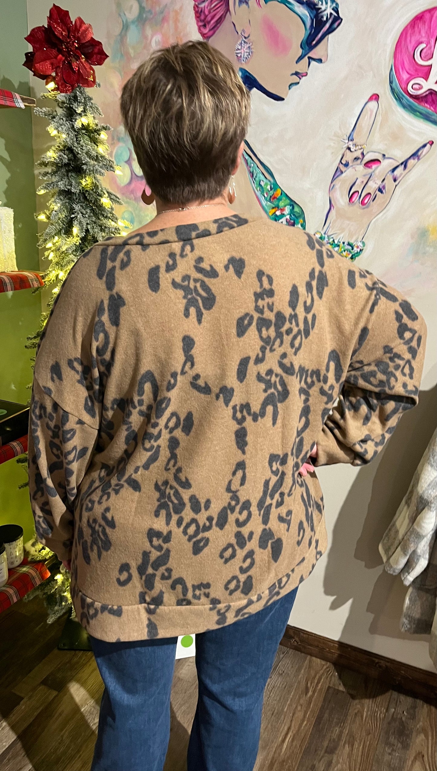 Leopard Mocha Fleece Top - Plus Size