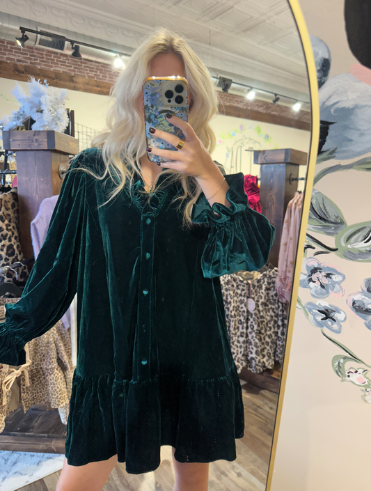 Velvet Ruffle Trim Dress