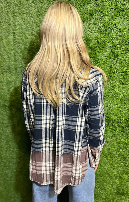 Navy Mocha Faded Flannel