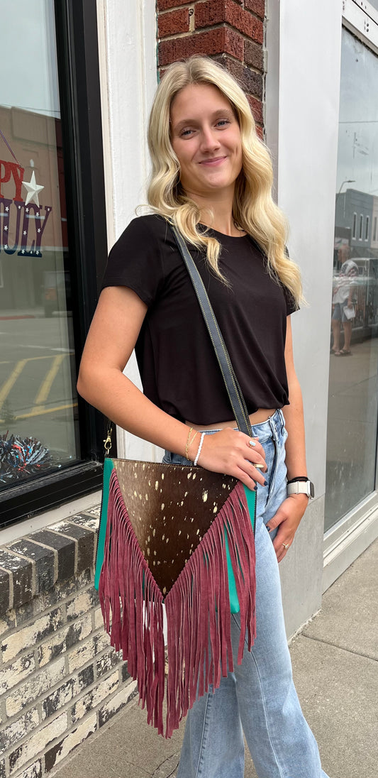 Sesily Fringe Emerald Leather Crossbody