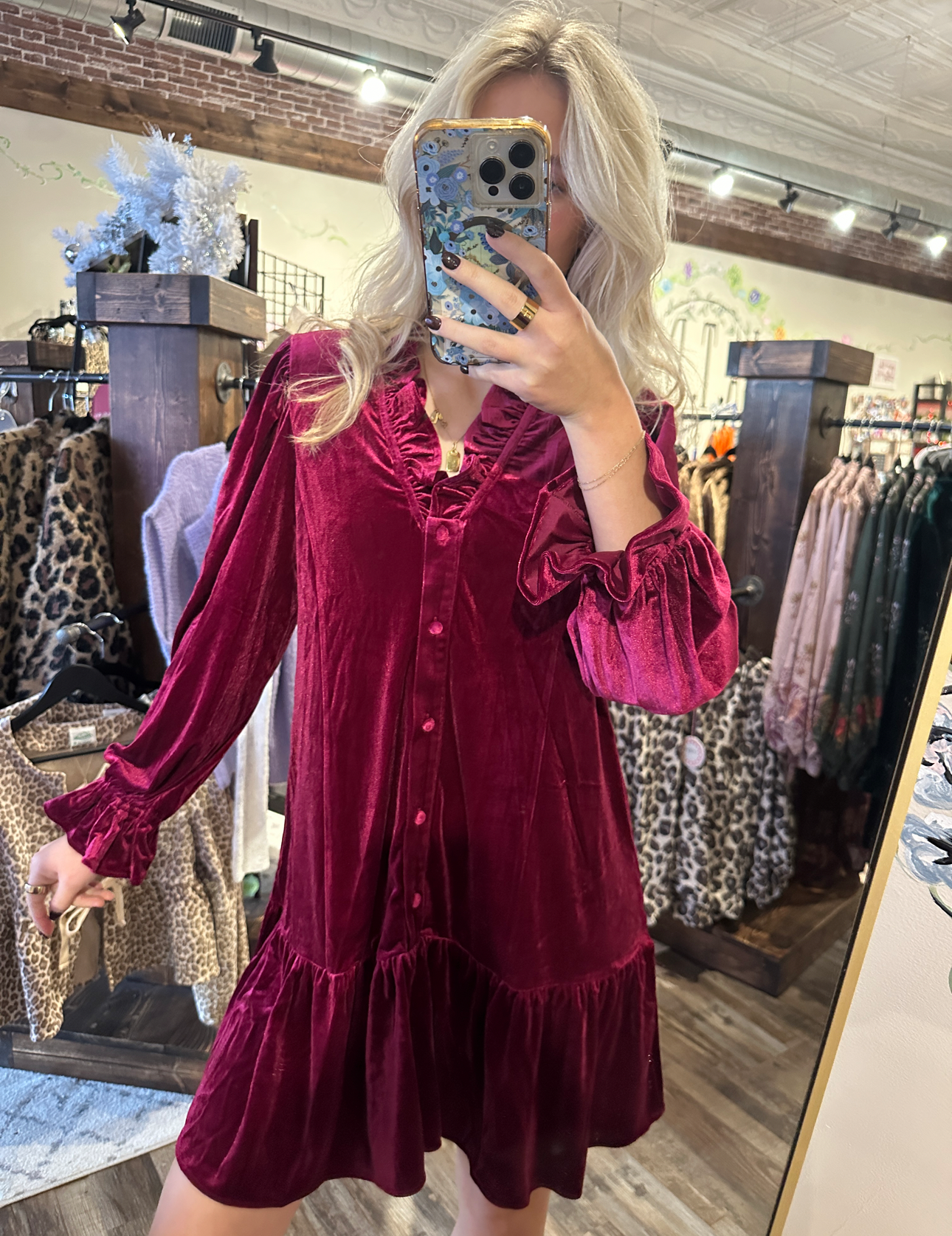 Velvet Ruffle Trim Dress