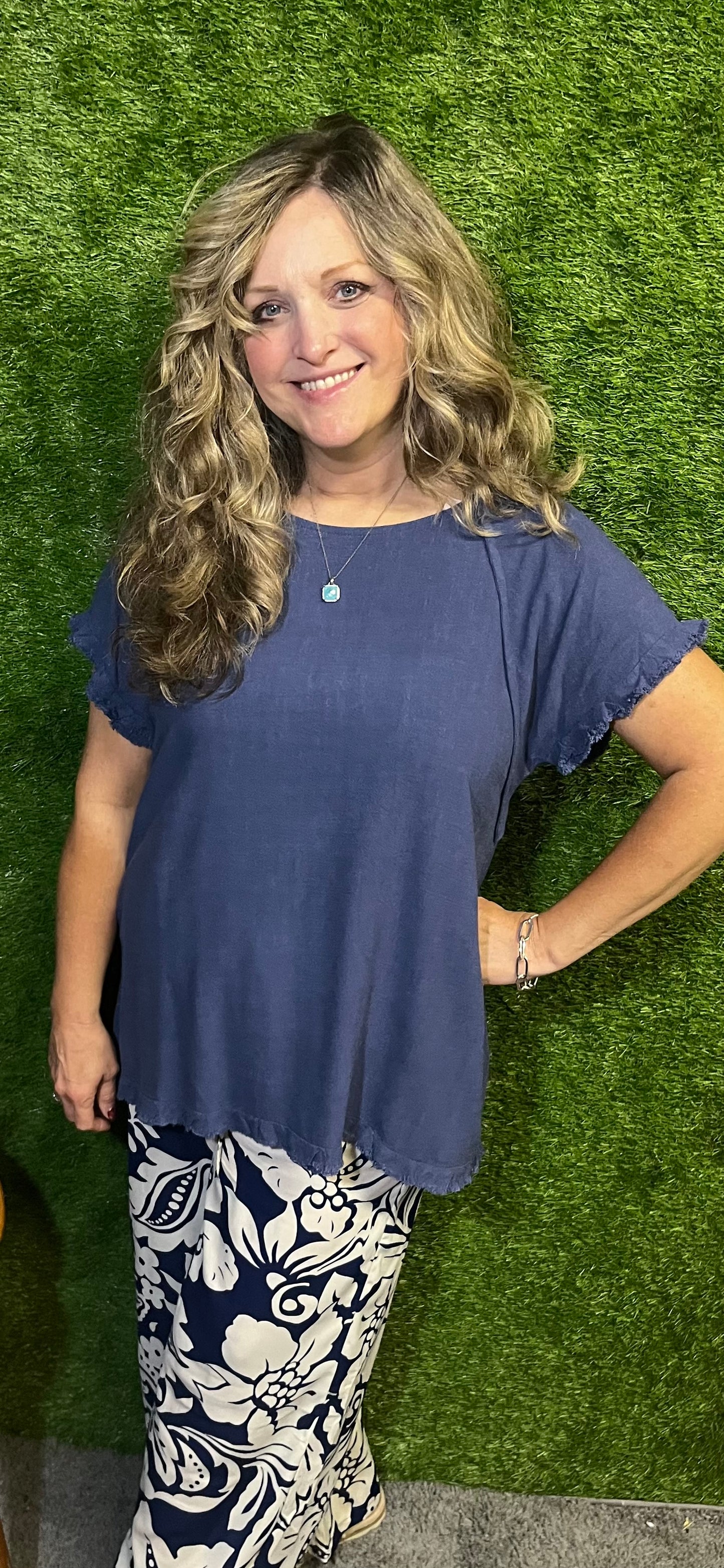 Denim Blue Linen Blend Top