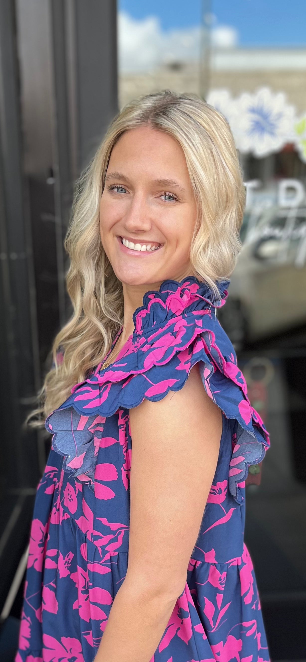 Navy & Pink Babydoll Dress