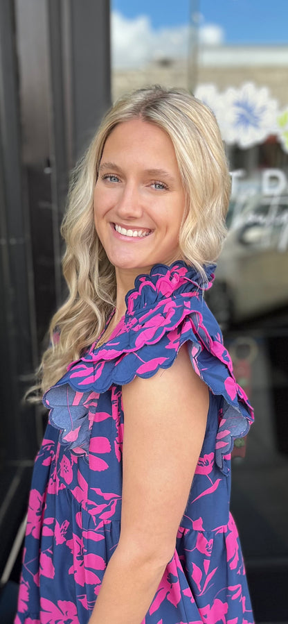 Navy & Pink Babydoll Dress