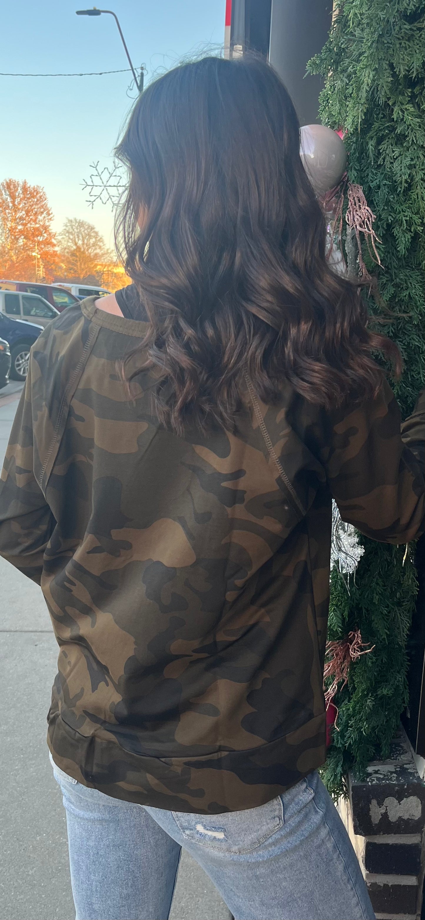Camo Round Neck Long Sleeve Top