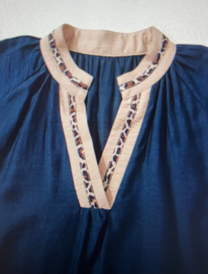 Navy Leopard Detail Top PLUS