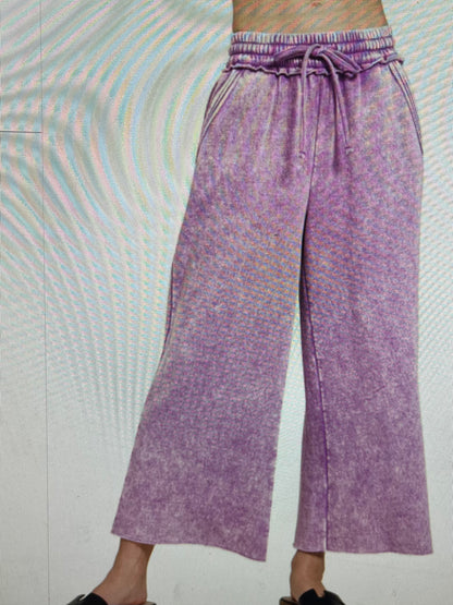 Acid Wash Fleece Palazzo Pants