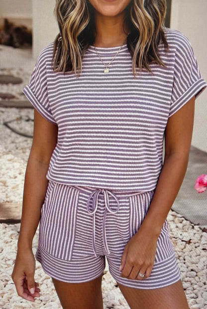 Stripe Textured Short Set