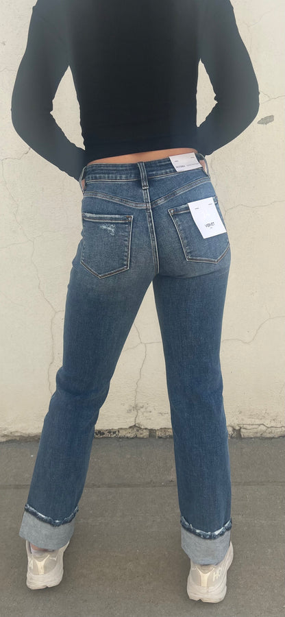 High Rise Cuff Straight Jean