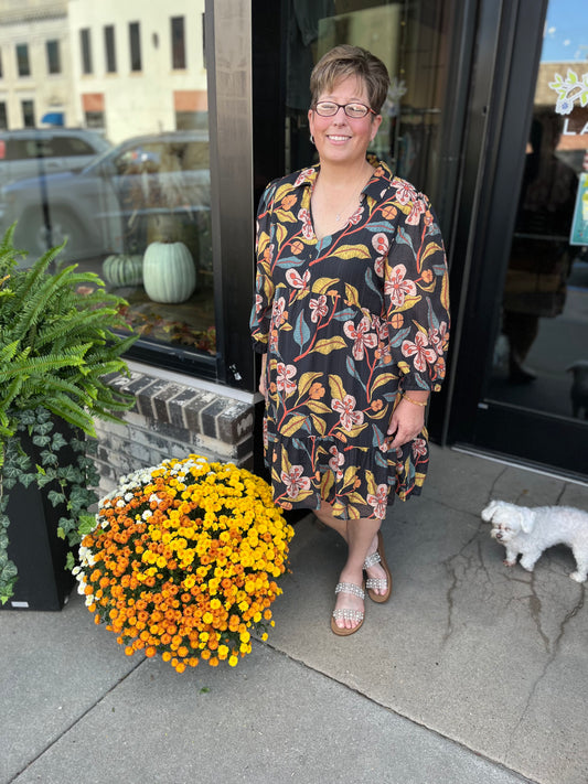 Black Floral Mix Mini Dress PLUS