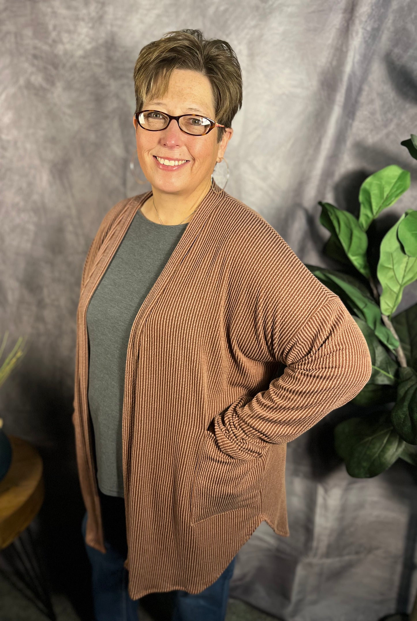 Rust Ribbed Cardigan PLUS