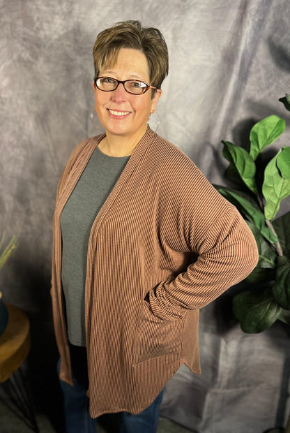 Rust Ribbed Cardigan PLUS