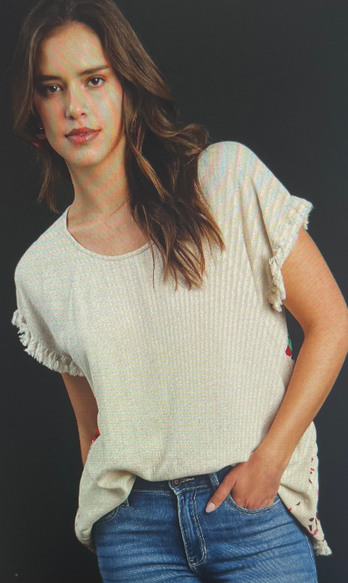 Floral Oatmeal Linen Blend Top