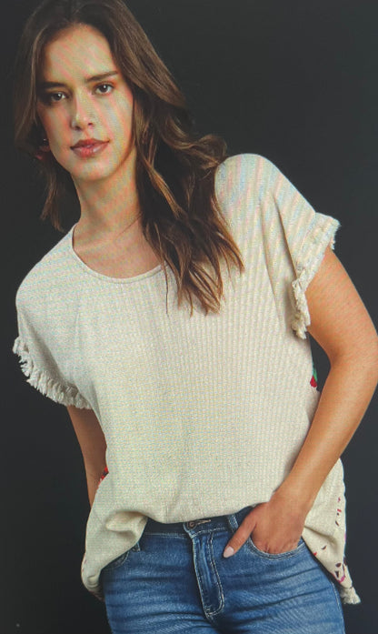 Floral Oatmeal Linen Blend Top
