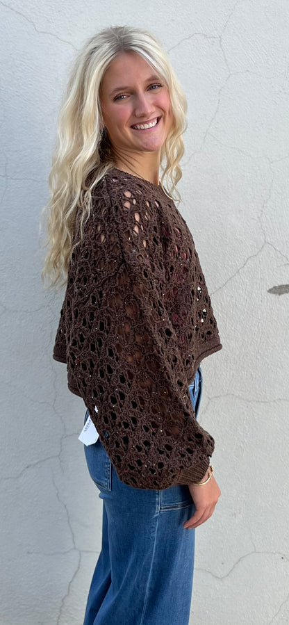 Brown Keyhole Crop Knit Sweater