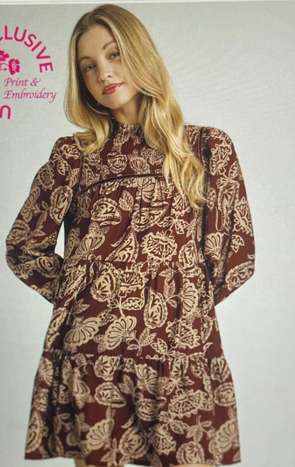 Brown Mix Smocked Mini Dress