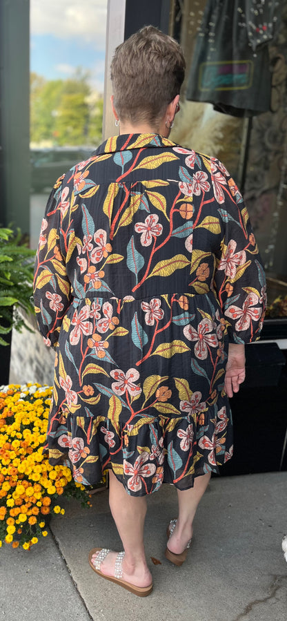 Black Floral Mix Mini Dress PLUS
