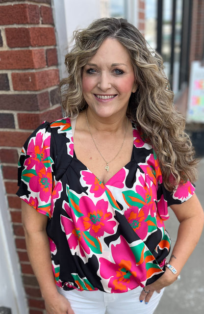 Black Mix Floral Top