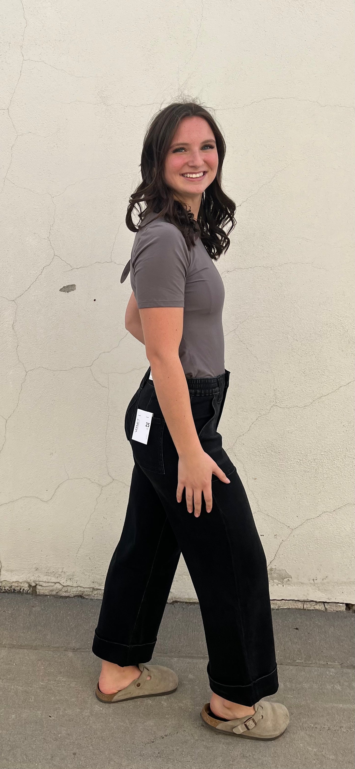 Black Super Soft Baggy Cuff Wide Leg Jean