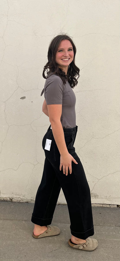 Black Super Soft Baggy Cuff Wide Leg Jean