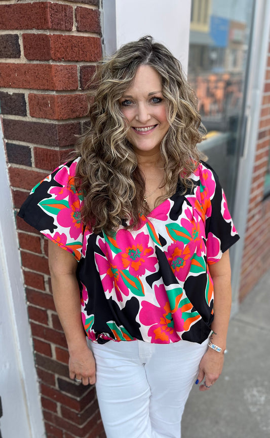 Black Mix Floral Top