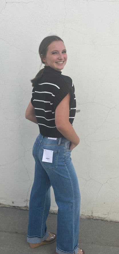 Black Stripes Crop Sweater