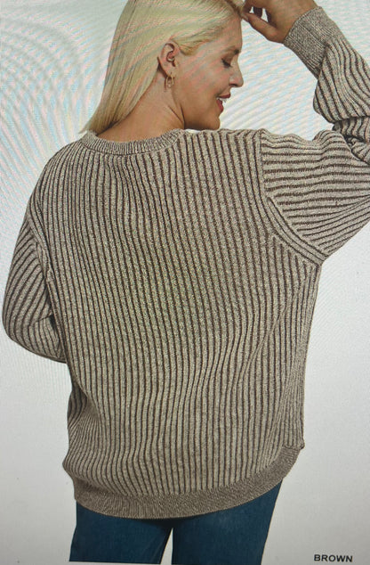 Brown Two-Toned Sweater Plus