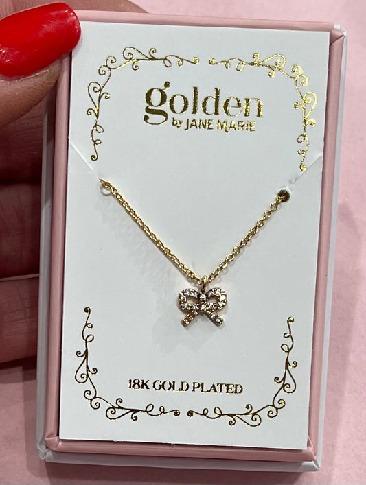 Kids Gold with Crystal Bow Necklace